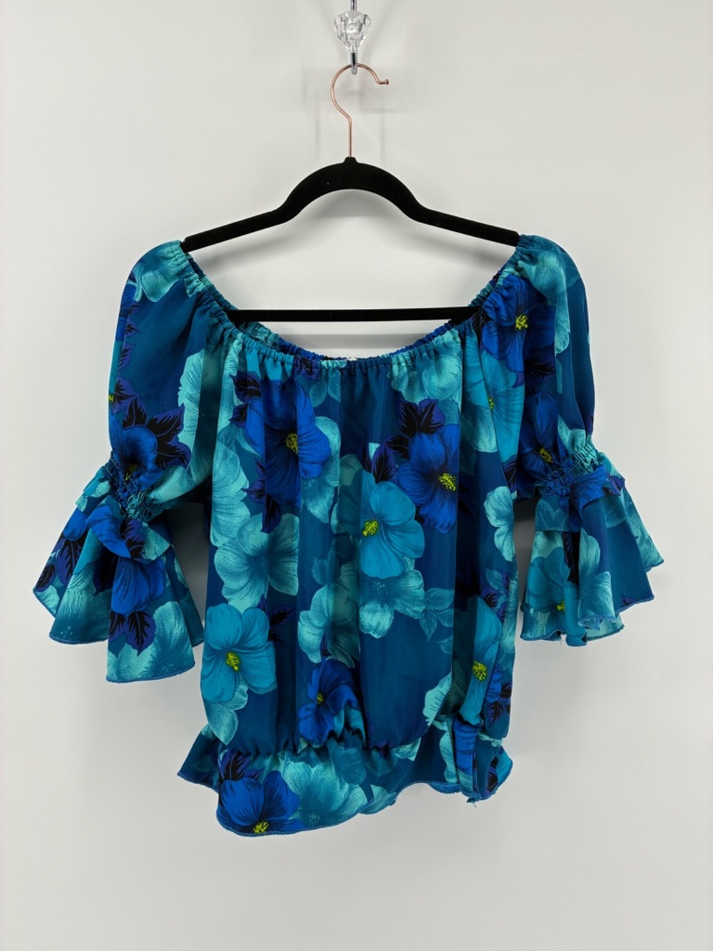 Floral Off-Shoulder Blue Women's Top
